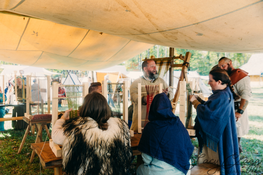 Weaving demonstration under canvas at Farm Wars