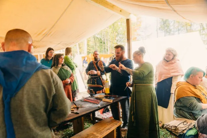 Craft demonstration under canvas at Farm Wars