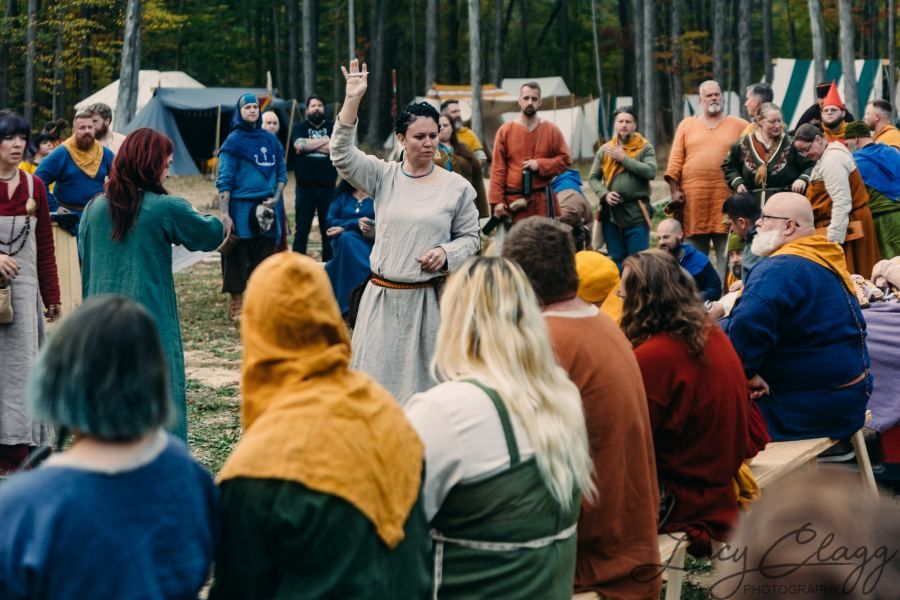 Camp ceremony with crowd gathered