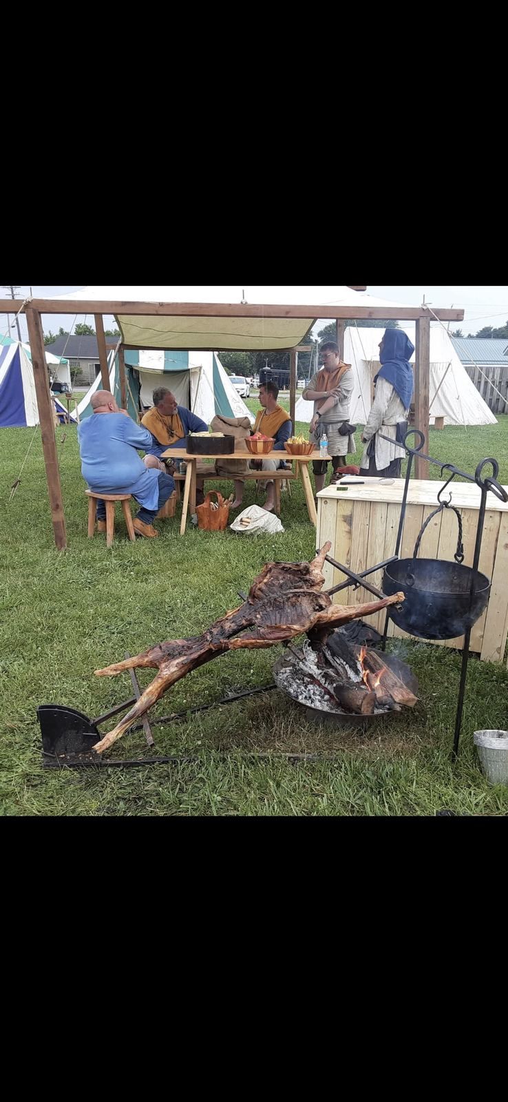 Open fire hearth cooking at camp
